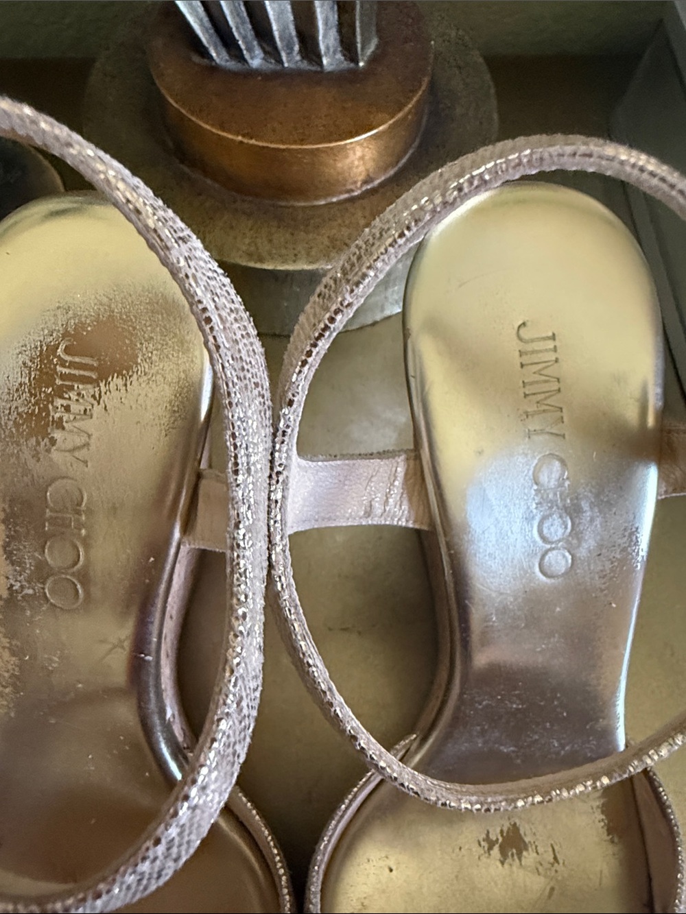 Jimmy Choo Metallic Rose Gold Slingback Peep-Toe Heels…. 100% AUTHENTIC - Picture 4 of 9